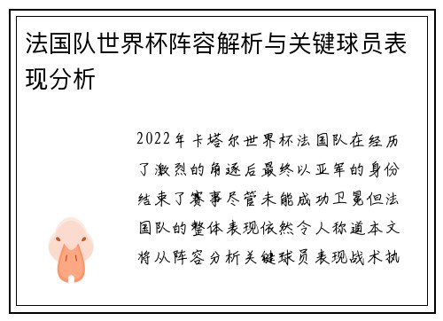 法国队世界杯阵容解析与关键球员表现分析